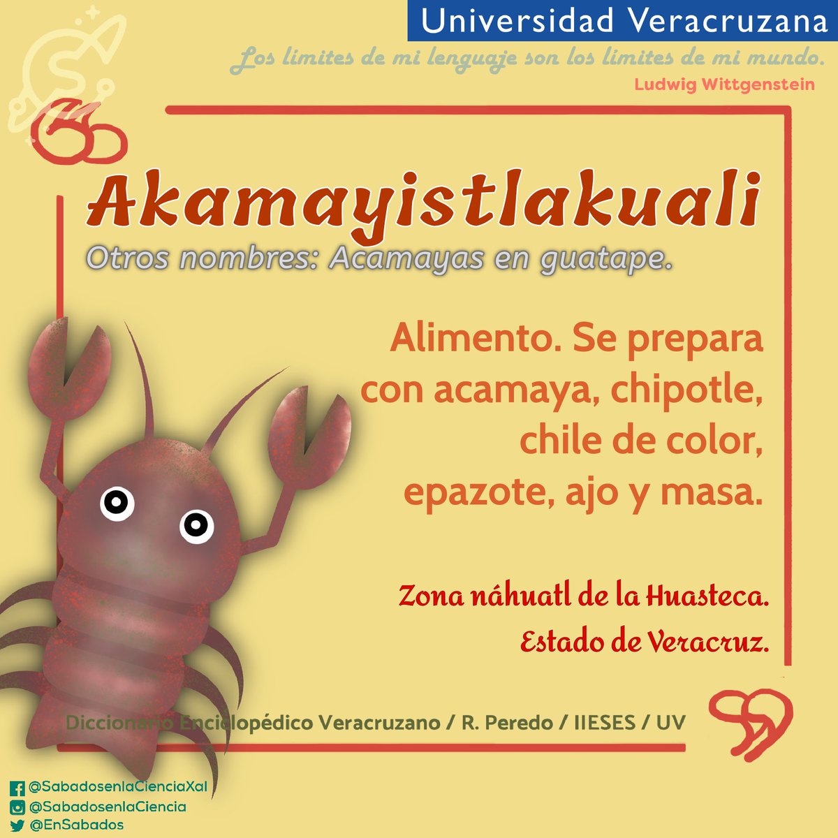 EnSabados's tweet photo. #palabradeldía
Akamayistlakuali
¿Ya la conocías? 👀 Si no, me debes un #akamayistlakuali
Consulta 🧐 en https://t.co/ZxjMOmIqDT
Diccionario Enciclopédico Veracruzano / R. Peredo / IIESES / UV
#Alimento #Comida #Acamaya #DiccionarioUV https://t.co/1wdjK2zeLr