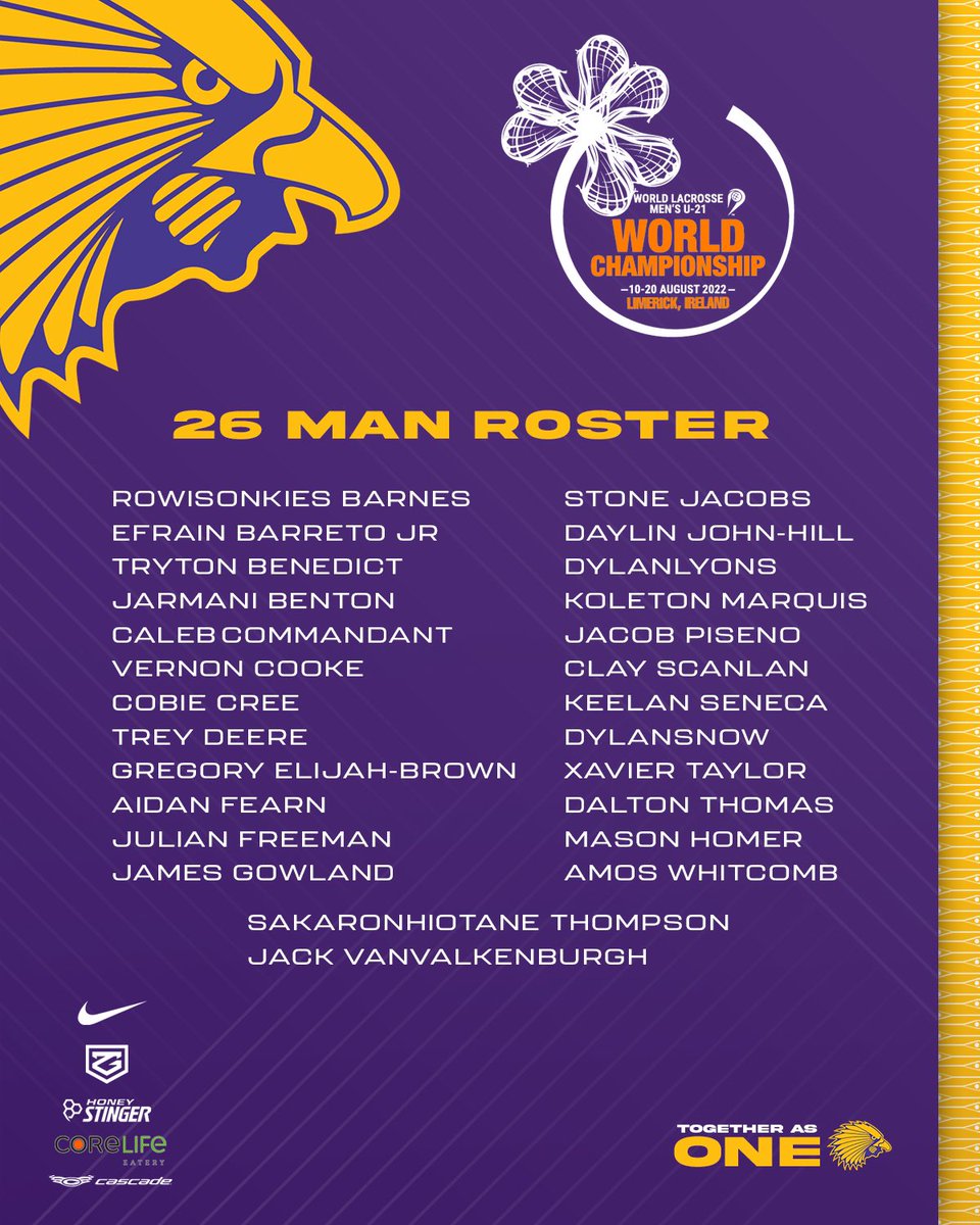 We are excited to announce the young men who will represent the Haudenosaunee Nationals at the 2022 @worldlaxsport U21 Championship in Limerick, Ireland!

#OneHeartOneMind