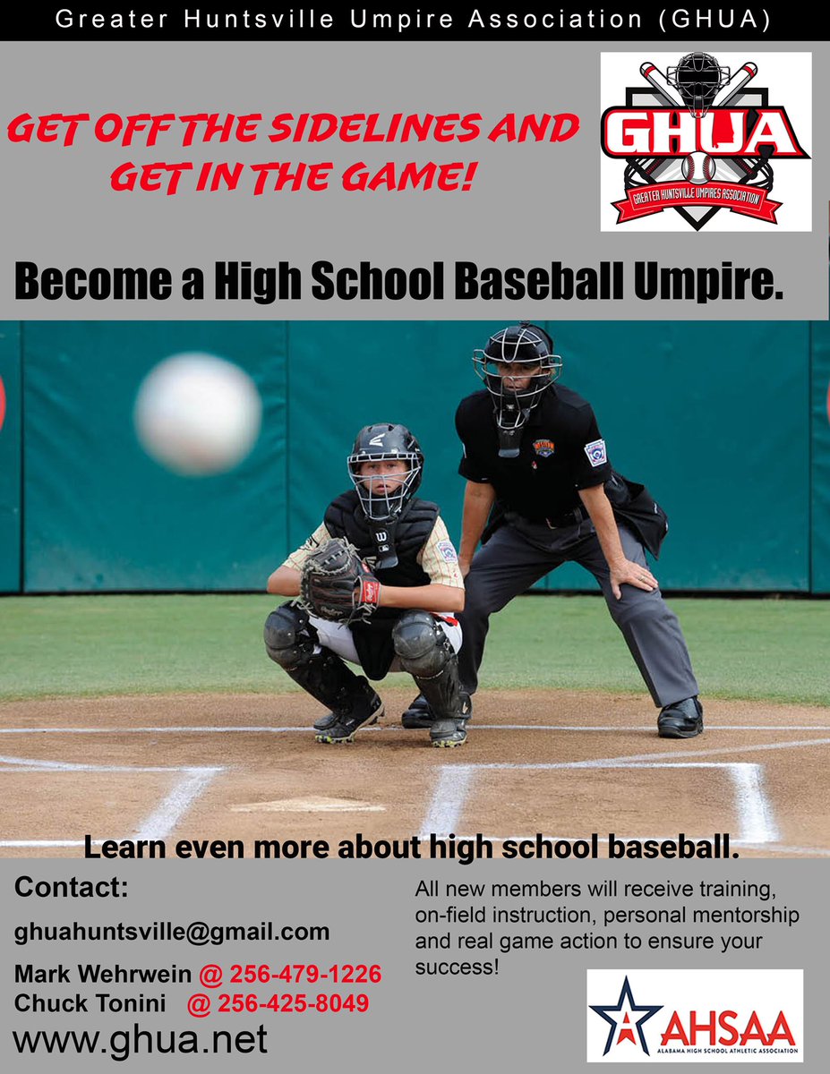 RoccoDiSangro's tweet image. There has been a huge shortage in officiating due to COVID-19, and all of the associations are needing officials to come out for the upcoming Spring season.

If you have any interest in being a spring sports official, reach out to the great people at @GHUA_HSV 👇