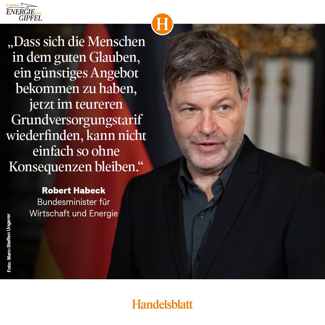 handelsblatt's tweet photo. Wirtschaftsminister Robert Habeck will #Billiganbieter von #Strom und #Gas strenger regulieren – und die Industrie beim Umbau zur Klimaneutralität massiv unterstützen.

https://t.co/BdEkAhgMp6 https://t.co/RGuCVuI4T8