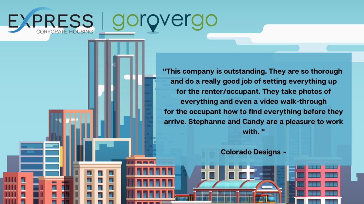 Striving to provide the very best in customer service! We believe in giving 100% from start to finish to ensure our clients satisfaction! Please call us for all your temp housing needs! #corporatehousing #relocation #ExpressCorporateHousing

expresscorporatehousing.com
888.899.7829
