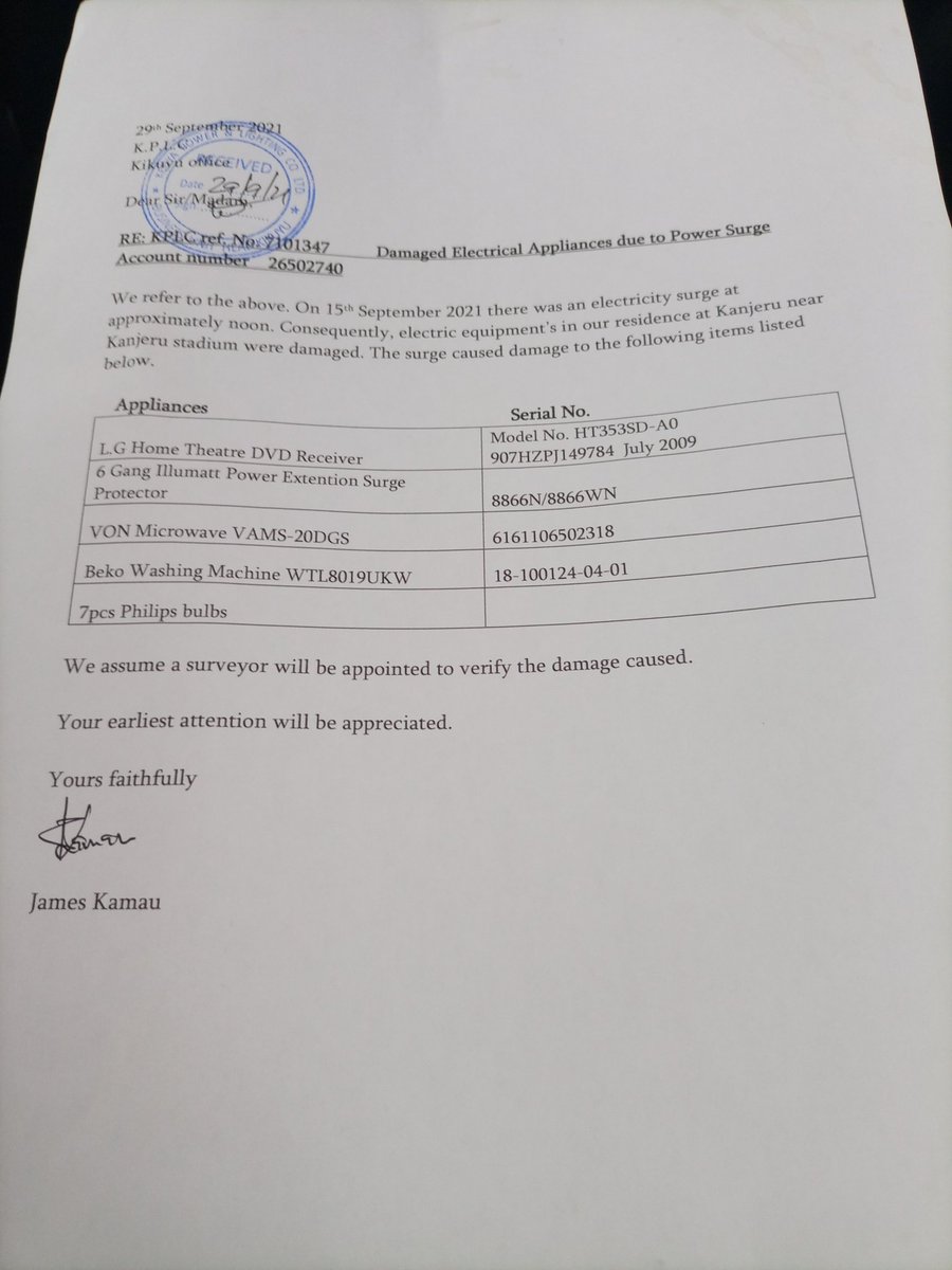 Jimikamau's tweet photo. @KenyaPower_Care please confirm the next steps after investigation were done in my household.
The letter was received by Kikuyu office. 
It's been 4 months and 2 days.
Thanks. https://t.co/HelKhtoNG8