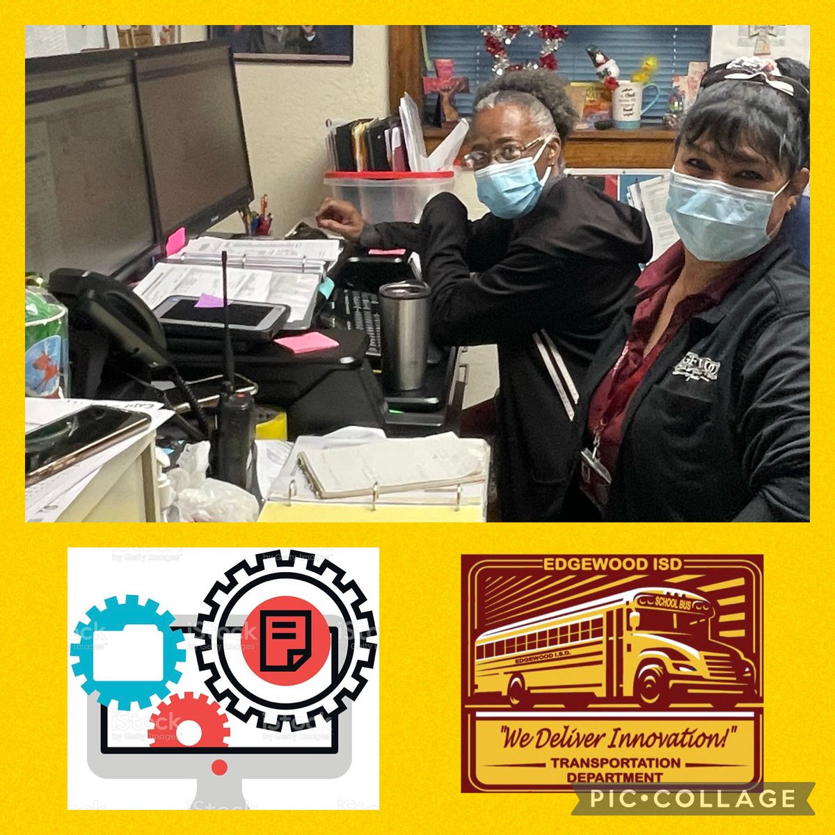 EISD_Transport's tweet photo. Leading Others! Shout out to Ms. Sonja Williamson for teaching and modeling how to use our routing software with Liz Rodriguez, one of our lead drivers!#CrossTraining #GrowingOthers #HomeGrown #TeamWork @EISDofSA @DrH_OnTheEdge https://t.co/NQCb26uHjr