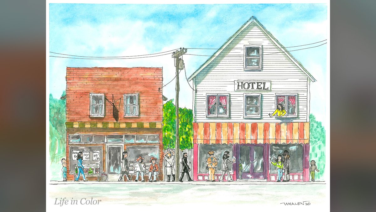 LifeinColor2020's tweet photo. Here's one of my favorite #watercolors my father did in the 64 pieces he created before he passed last year. Would you buy this if it were an #NFT? Notice #theBeatles walking on the sidewalk? He was a fan.
https://t.co/YXChMIVhQ6 https://t.co/Kx5cLtsTmr