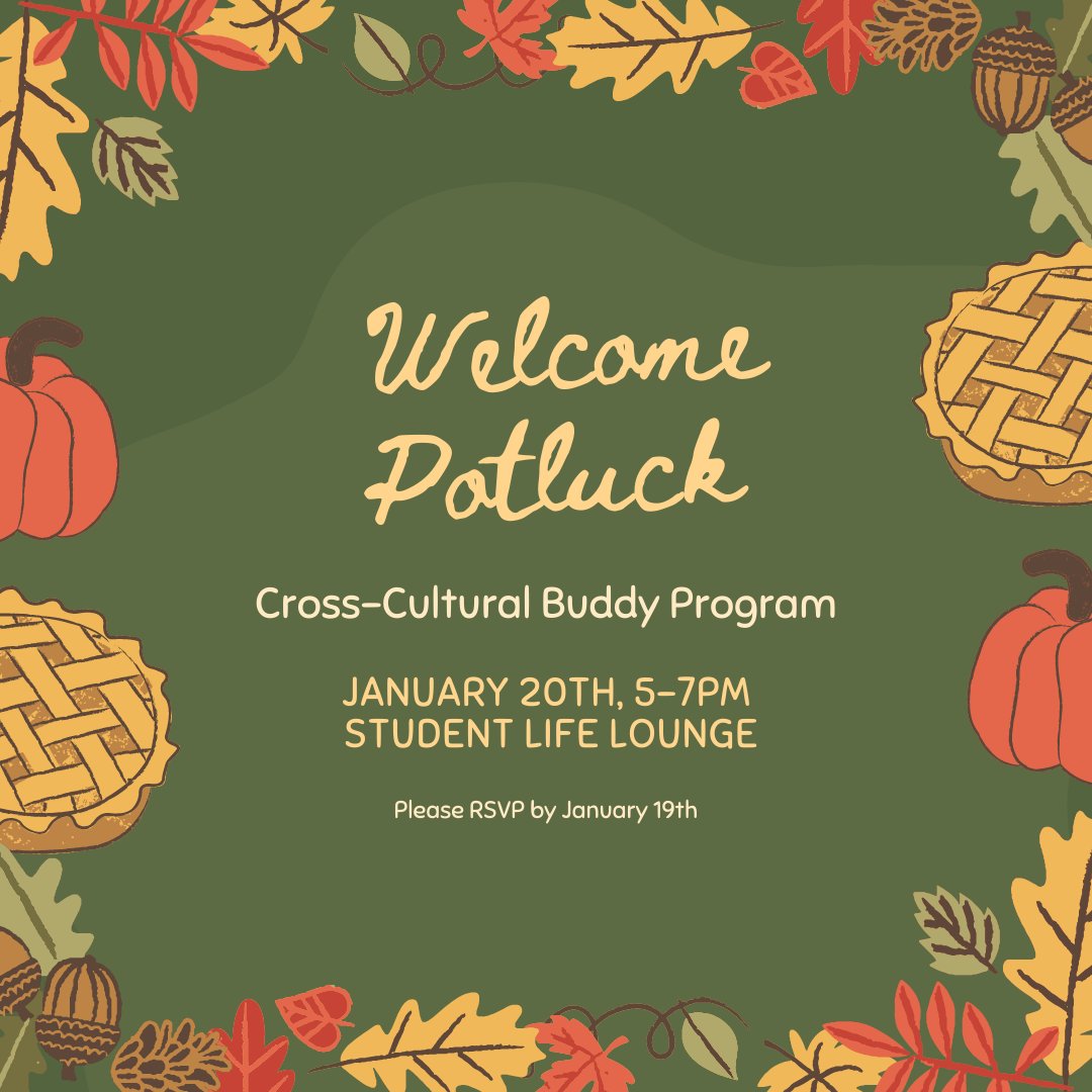 Welcome Potluck for current and future cross-cultural buddies! Please bring a dish or drink to share. January 20th, 5-7pm, Student Life Lounge. Register here eventbrite.com/e/cross-cultur….
#uncoglobal #bearsaroundtheworld #youarewelcomehere #unc_colorado