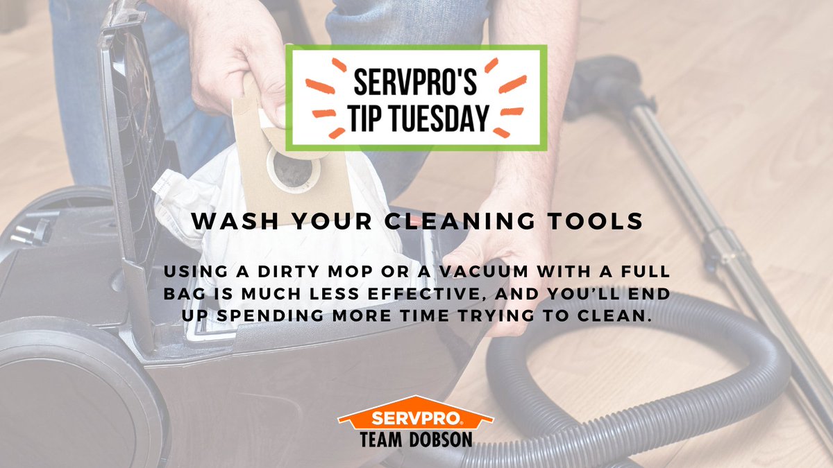 servproant's tweet image. SERVPRO's Tip Tuesday! 

Wash your cleaning tools. You can't clean with dirty equipment!

#SERVPRO #TeamDobson #TipTuesday
