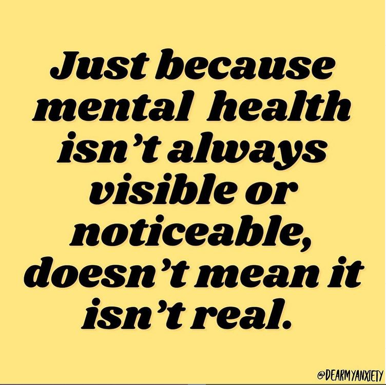 AccessMHSupport's tweet image. Image Credit- @DearMyAnxiety

Image ID- Black text on a yellow background reads "Just because mental health isn't always visible or noticeable, doesn't mean it isn't real."

#MentalHealth #MentalHealthMatters