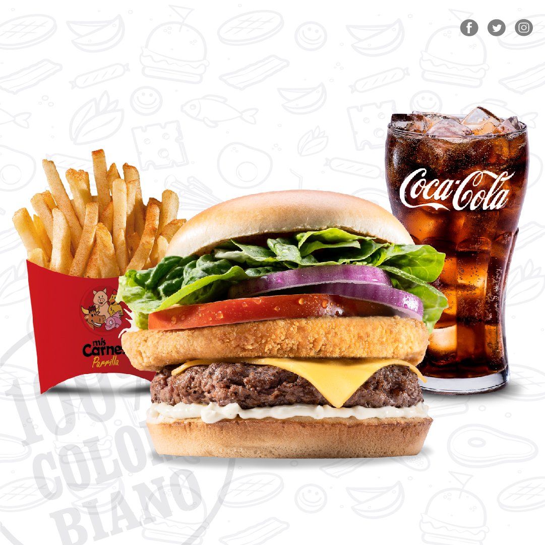 cual_estuplan's tweet image. #martes de #hamburguesa🍔! Elige tu combo por $16.900 con papas🍟y bebida🥤 Recomendada #LaMixta con carne de res, pollo apanado, queso Cheddar, cebolla, tomate y lechuga... Domicilios ➡️bit.ly/2AYe9d4 *Aplican T&amp;amp;C. válida para domicilios y plazoletas

Vía @MisCarnesP