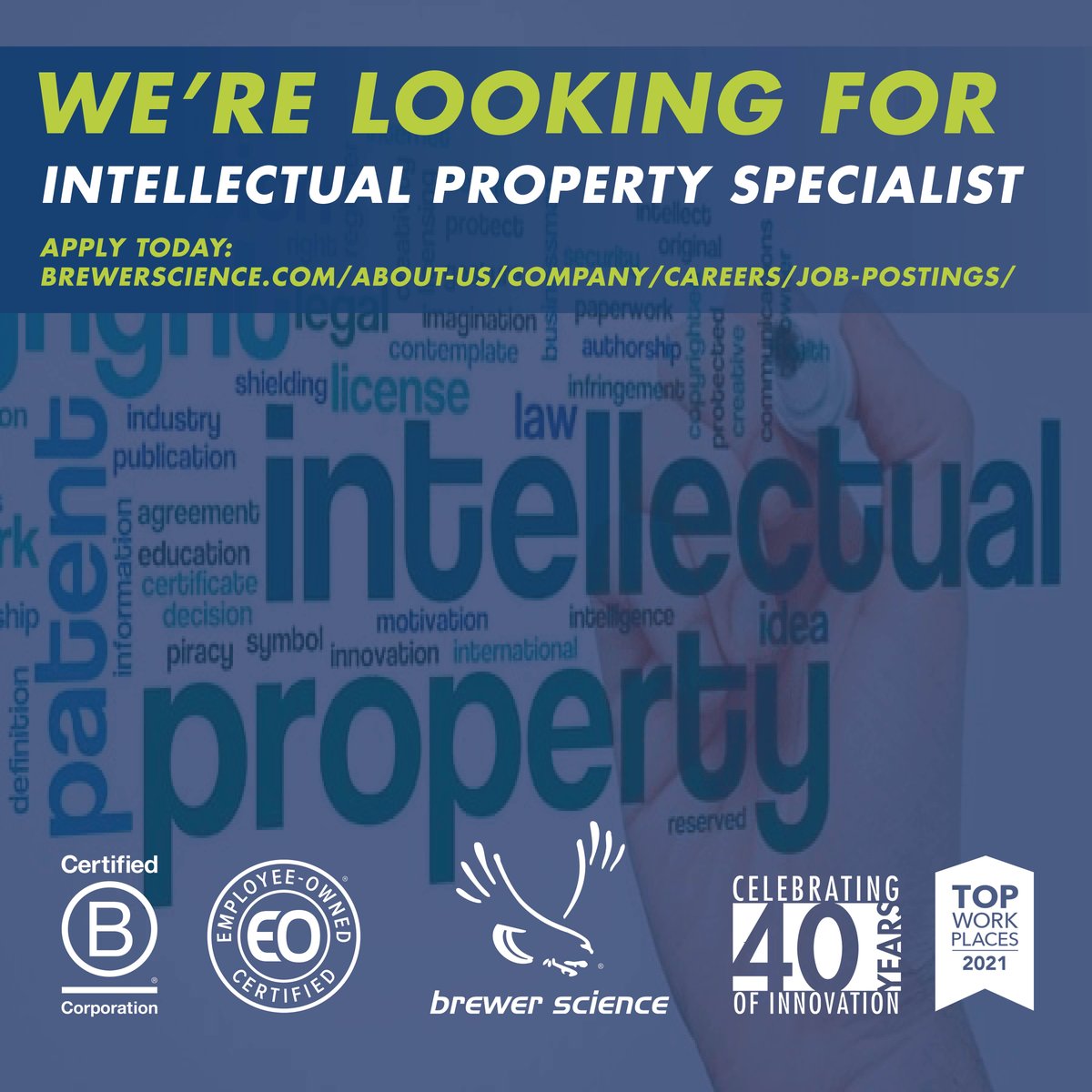test Twitter Media - Brewer Science is looking for an Intellectual Property Specialist to join our legal team in Rolla, MO. Learn more about the position and other current job openings by visiting : https://t.co/761LlVPA5e
Brewer Science is proud to be @certified_eo and @bcorpuscan https://t.co/ccI9aJ03UK
