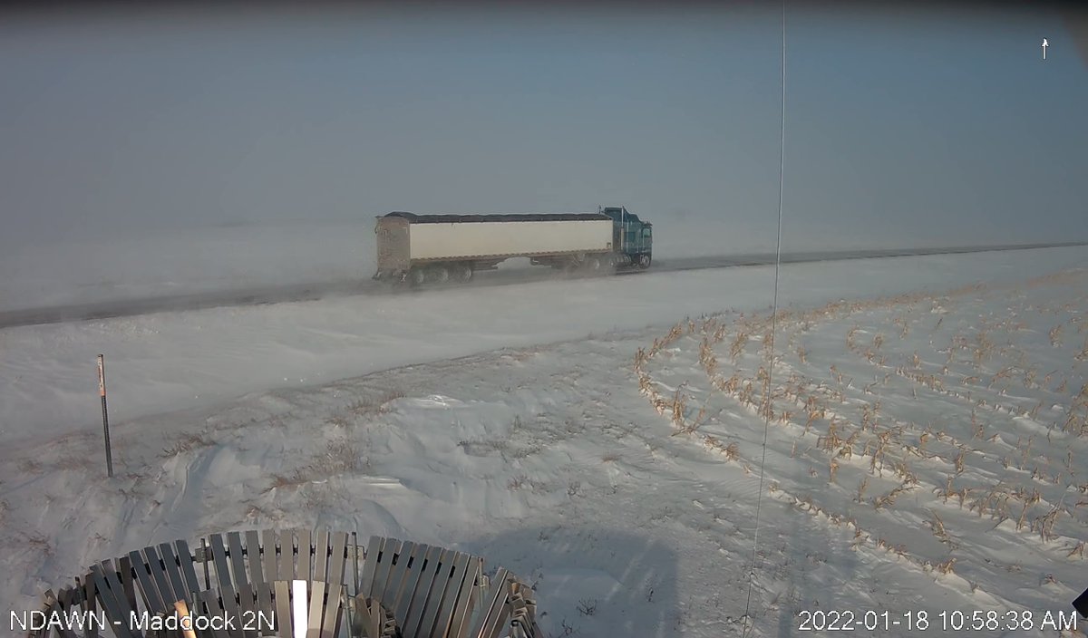 DarylRitchison's tweet photo. View from some of the @NDAWNmesonet stations where the wind is stronger. Visibility of course varies with the snow but looks 1/2 mi or greater when these pictures were taken. #ndwx #windathon #mnwx #mtwx https://t.co/r0FbI1Mz0c