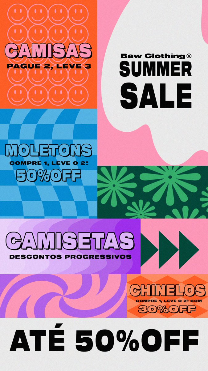 Summer Sale rolando lá no site do jeito que vocês gostam! 🤩

> Camisas, Moletons, Camisetas e Chinelos com preços incríveis e descontos progressivos. 

Shop Online. 👇
| bawclothing.com.br/lps/summer-sal…
