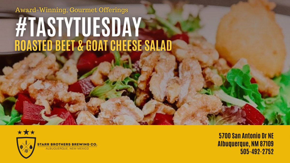 TASTY TUESDAY - Salads 
If eating healthy is your New Year’s Resolution, we have 4 salads to choose from. 🥗⭐️
 #craftbeer #nmbreweries #abqbreweries #ABQFood #bestbreweryABQ 
#abqbreweries #drinklocalabq #ABQCraftBeer #TastyTuesday ow.ly/6BvV50Hx70k