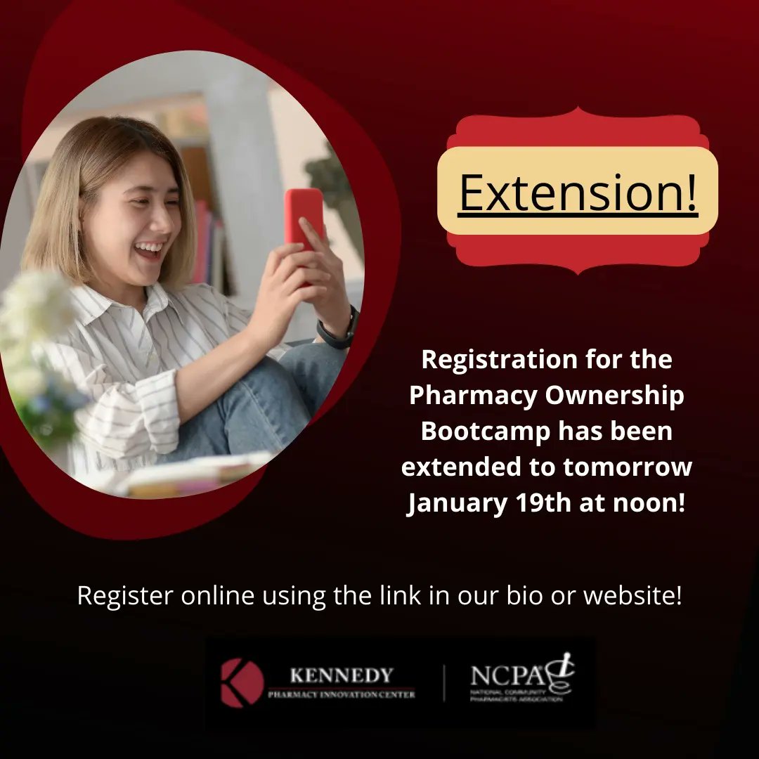 We are so encouraged by the turn-out for the Pharmacy Ownership Bootcamp, we are extending the registration deadline to tomorrow January 19th at noon! You don't want to miss this unique opportunity to develop pharmacy financial management skills. Register today! #pharmacy