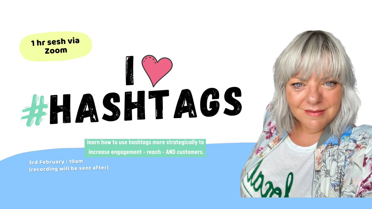 Learn how to use hashtags strategically for your business.

Get a strategy behind which hashtags you are using and understand how they can help, and it can lead to all kinds of fab things like: 

✅ increased engagement
✅ more reach 
✅ more customers

⇢ eventbrite.co.uk/e/i-hashtags-s…