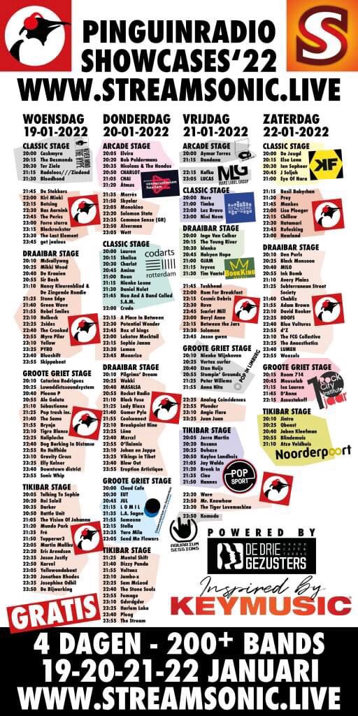 We’re on Streamsonic/<a href="/PinguinRadio/">Pinguin Radio</a> Showcases <a href="/esns/">ESNS</a>!
Thursday 22.45 h CET, Classic Stage. 

#streamsonic #online #music #live #rock #singer #guitar #acoustic #pinguinradio #eurosonic #noorderslag