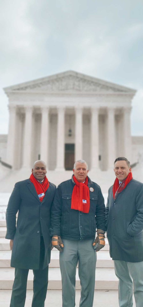 MAFamilyInst's tweet photo. Jonathan Alexandre former MFI legal counsel, Hal Shurtleff, plaintiff in Shurtleff v. City of Boston, and MFI president Andrew Beckwith outside of SCOTUS after oral arguments. #letfreedomfly #1stamendment https://t.co/FC8a7fMfwE