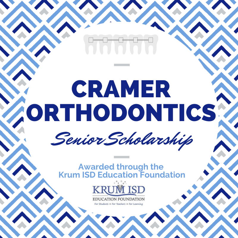 The Cramer Orthodontics Scholarship is a $1,000 scholarship awarded to a 
<a href="/KrumHighSchool/">Krum High School</a> Senior who has exhibited outstanding citizenship while being active in school and the community that is seeking to further their education! 
Apply by Feb 4! >krumisdeducationfoundation.org/application-fo…