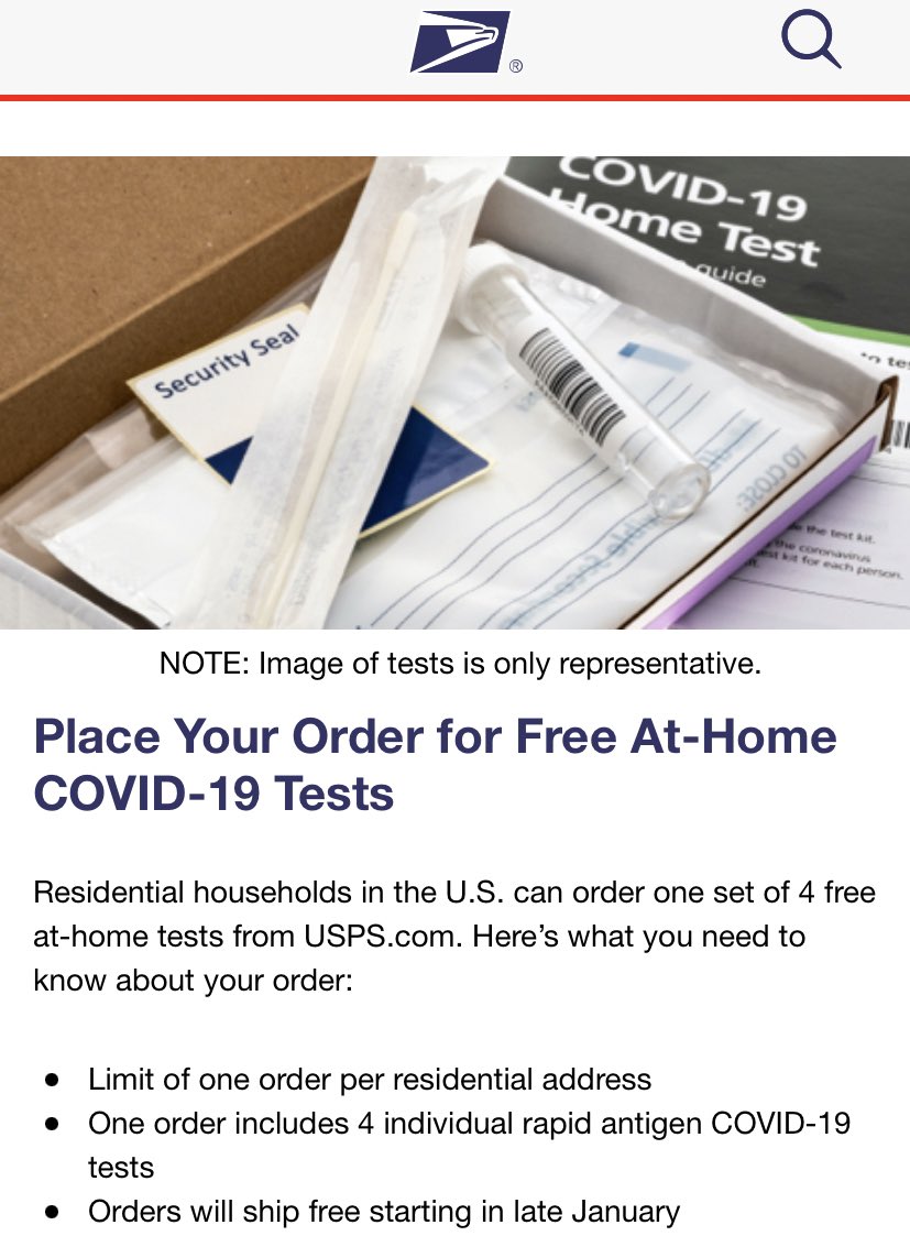 FREE COVID Home Tests order form is now live on the USPS site special.usps.com/testkits