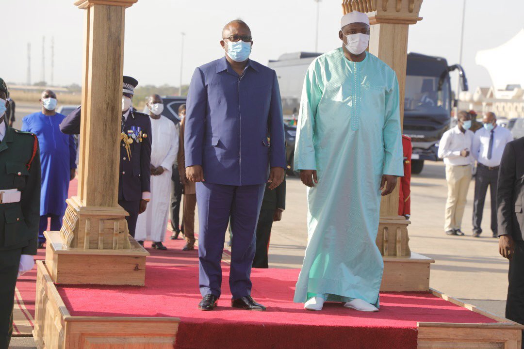 Presidency_GMB's tweet photo. The President of the Republic of Guinea-Bissau, @USEmbalo, is the first Head of the State to arrive at the Banjul International Airport for #BarrowInauguration2022 https://t.co/WHbgMvTbIo