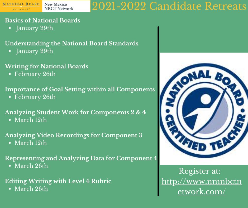NMNBCT_Network's tweet photo. Dig more deeply into your practice. Sign up now for NBCT Candidate Retreats! https://t.co/zrgIugwFg3