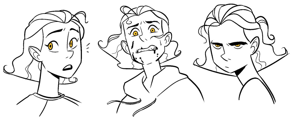 More explorations of Ro, including some designs from later in the pitch's production (wavy short hair), some expressions, and some super early designs from before we really knew her personality at the time we were exploring how her shapes and silhouette might look 