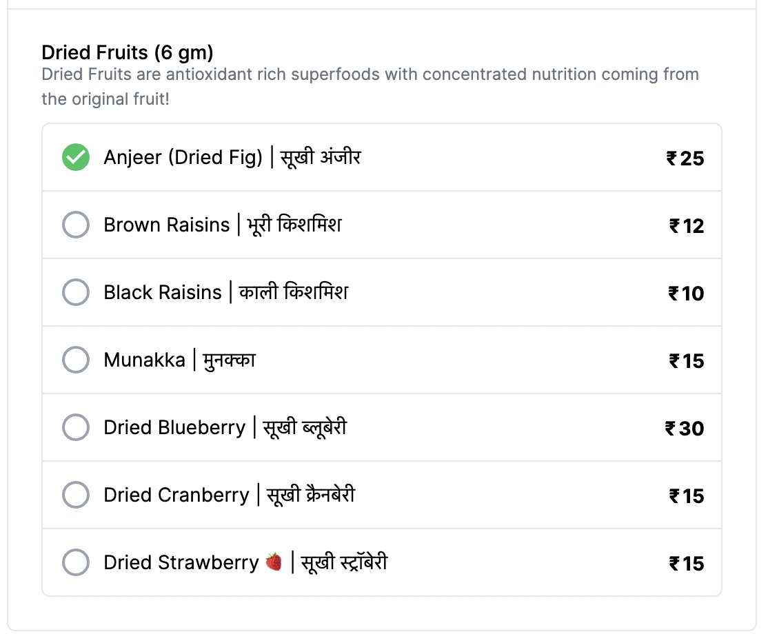 axymak's tweet photo. I hope the developer at @GoFalhari knows the diff. b/w RADIO BUTTON and CHECKBOXES.
They are limiting their sales by allowing buyers to choose only one item from the list.
How to add Almonds and Walnut together?
@Ashneer_Grover & @AnupamMittal were✔️
#SharkTankIndia #Falhari https://t.co/uVGyPokoYl