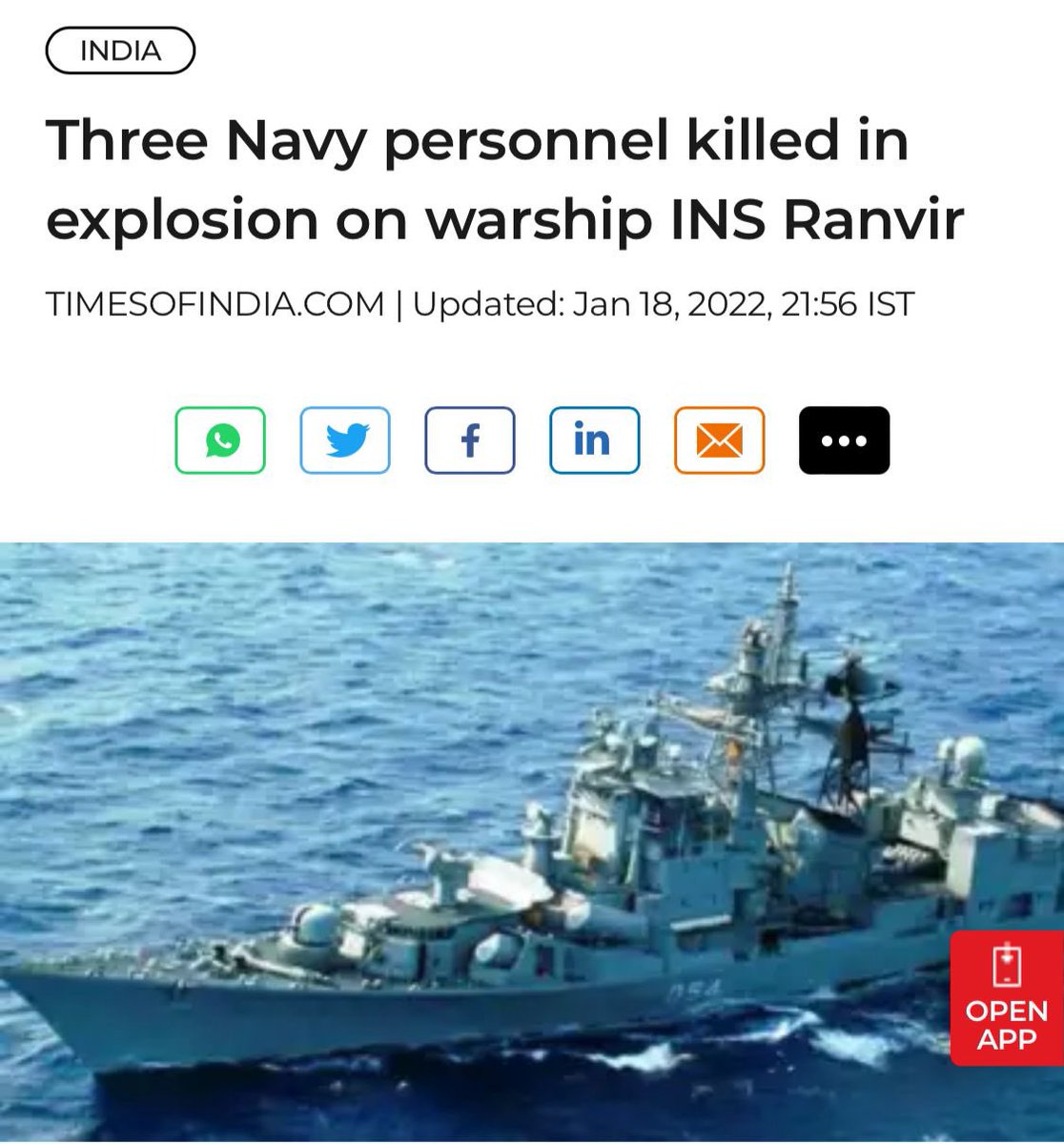 I express my deepest sympathy for the tragic loss of the 3 navy personnel on the warship INS Ranvir. 

They have given so much in defending our water bodies and  we all ought to be immensely proud of their efforts.
Praying for the speedy recovery of the injured. 

#INSRanvir