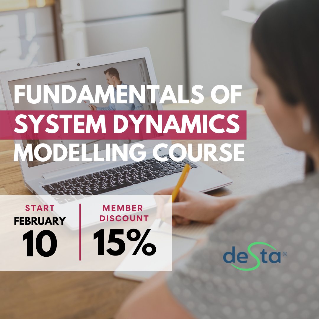 systemdynamics_'s tweet photo. Take advantage of this #onlinecourse on #SystemDynamics #Modelling, taught by practitioners from @DESTA_Research. Attend & learn how to apply the #tools of #computer #simulation & improve your understanding about dealing with #complex #problems. 🔗 https://t.co/JifqsHsjYa https://t.co/X0E7EJFj7Q