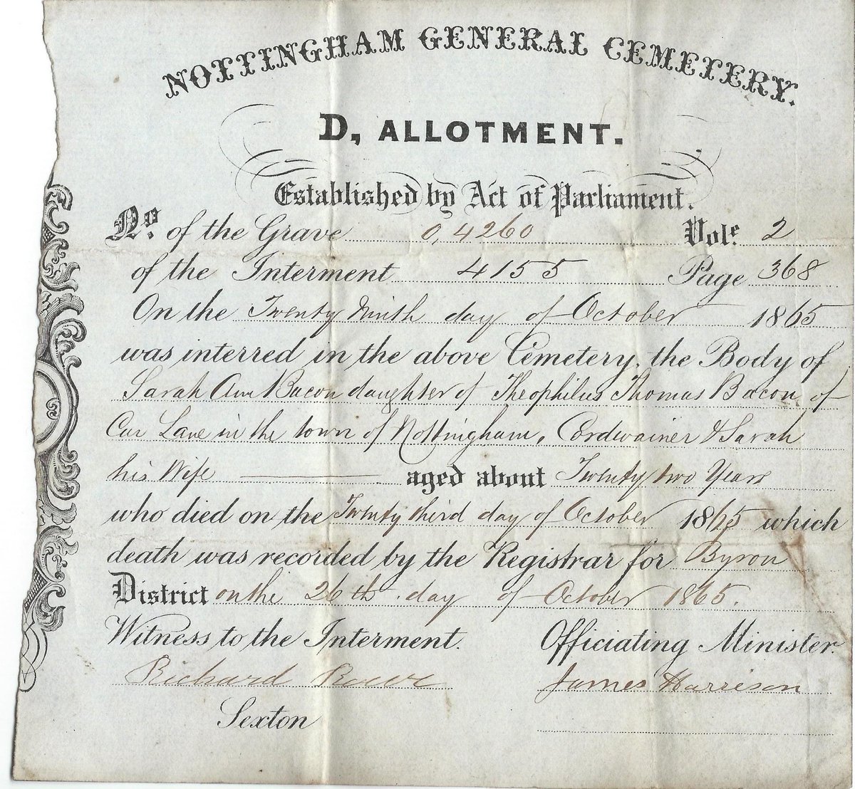 henmanresearch's tweet photo. Three interesting documents for Theophilus T Bacon (1811-1873) and his daughter Sarah Ann Bacon (1843-1865) from Nottingham. Please share this post to see if we can find their families.  

#nottingham #familyhistory #nottinghamcemetery #bacon https://t.co/2wICRkYpI3