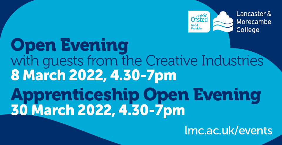 LMCollege's tweet photo. Join us for an upcoming Open Day at Lancaster &amp; Morecambe College, where we'll be joined by guests from; 
🎨The creative industries on Tuesday 8 March 
🌟Local, regional, and national businesses on Wednesday 30 March

Find out more and register at https://t.co/Th39Eyep9p https://t.co/fclbhdF76H