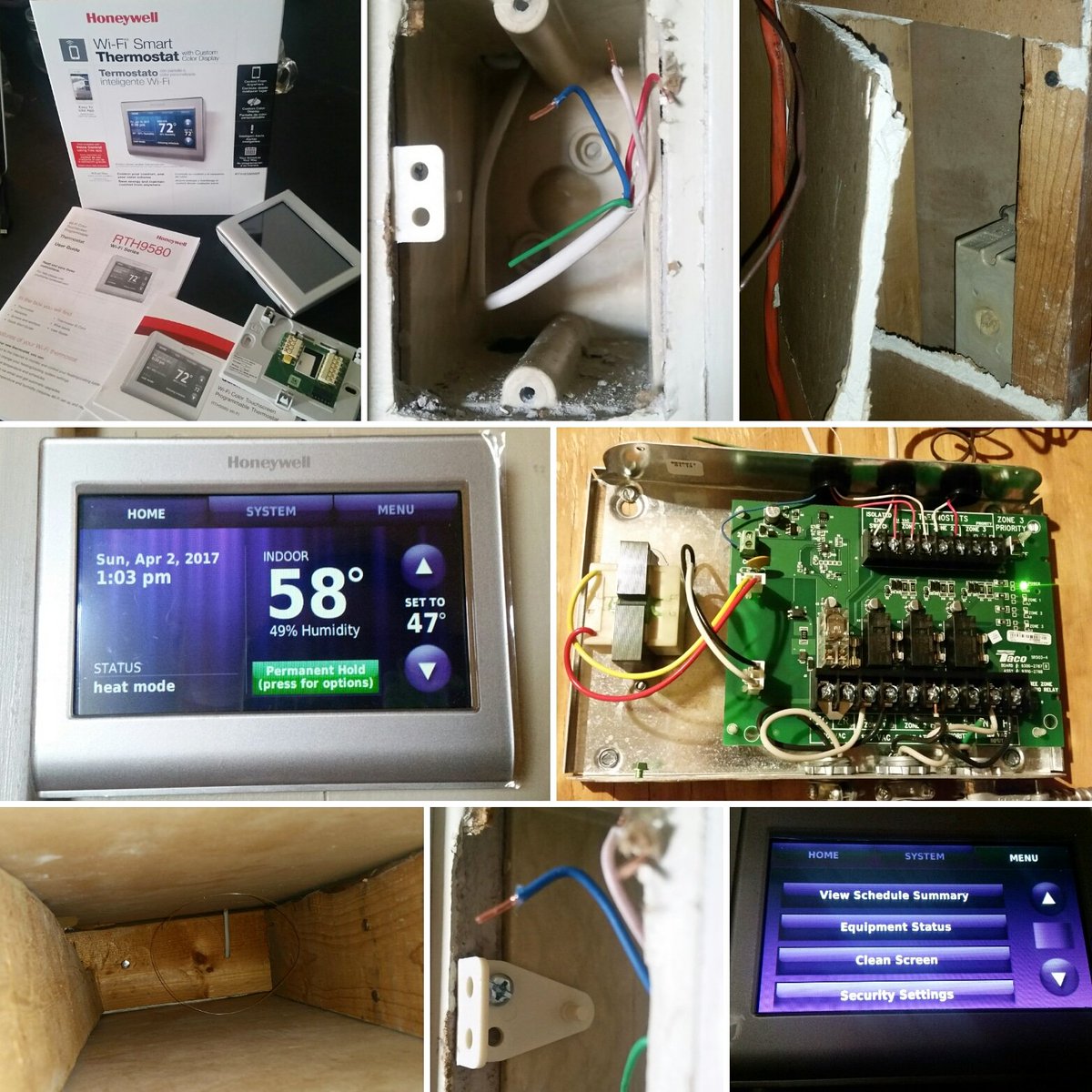 phucTechnology's tweet photo. Backtrack Instagram post. Rewired #installed #wifi #smart #thermostat! #Ecobee holding up in #cold #weather! 
Improvised w/#vac #adapter so heating off tells #temperature &amp;#humidity!

#Honeywell.. still no #developer #API access. 
#webdev #technology #HVAC #homeimprovements #geek https://t.co/0RyJDixn81