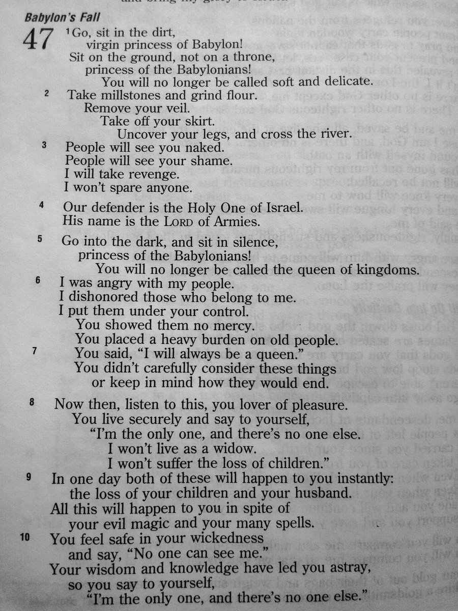 SaltNLightSista's tweet photo. Isaiah has a few choice words for those who have taken captive the CHILDREN of ISRAEL! 

America should know this won't end well...
#Isaiah47 https://t.co/ovtyGmP9Fl