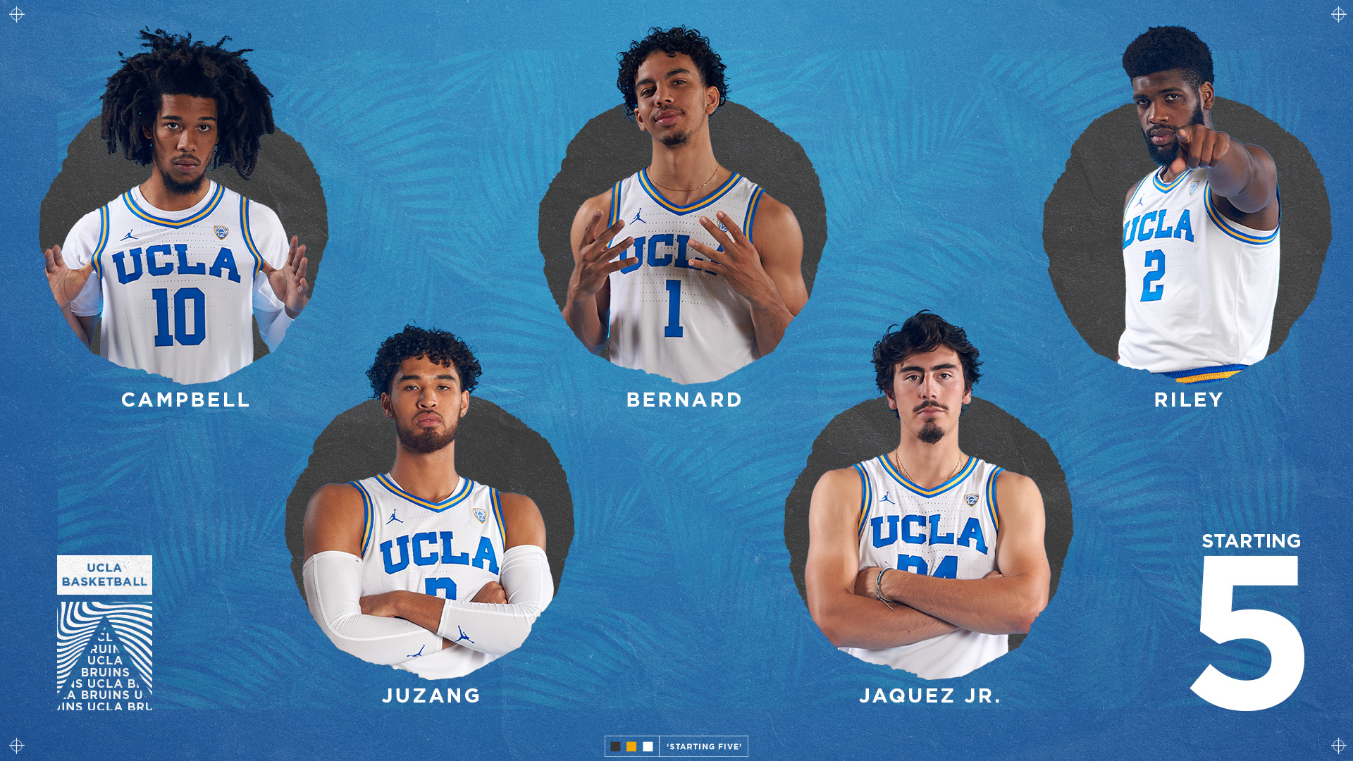 UCLA Men's Basketball on X: Tonight's starting 5⃣ for UCLA. 10 Tyger  Campbell 3 Johnny Juzang 1 Jules Bernard 24 Jaime Jaquez Jr. 2 Cody Riley  #GoBruins