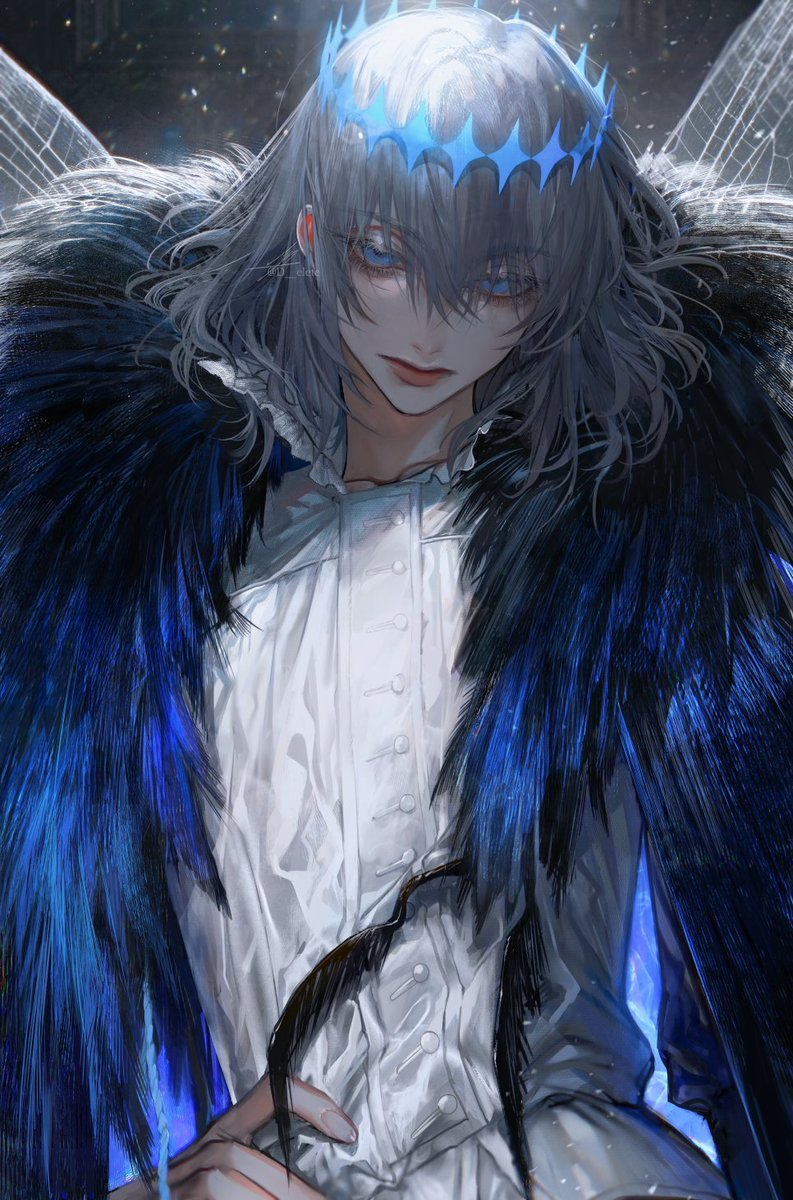 oberon (fate) 1boy male focus crown blue eyes solo insect wings wings  illustration images