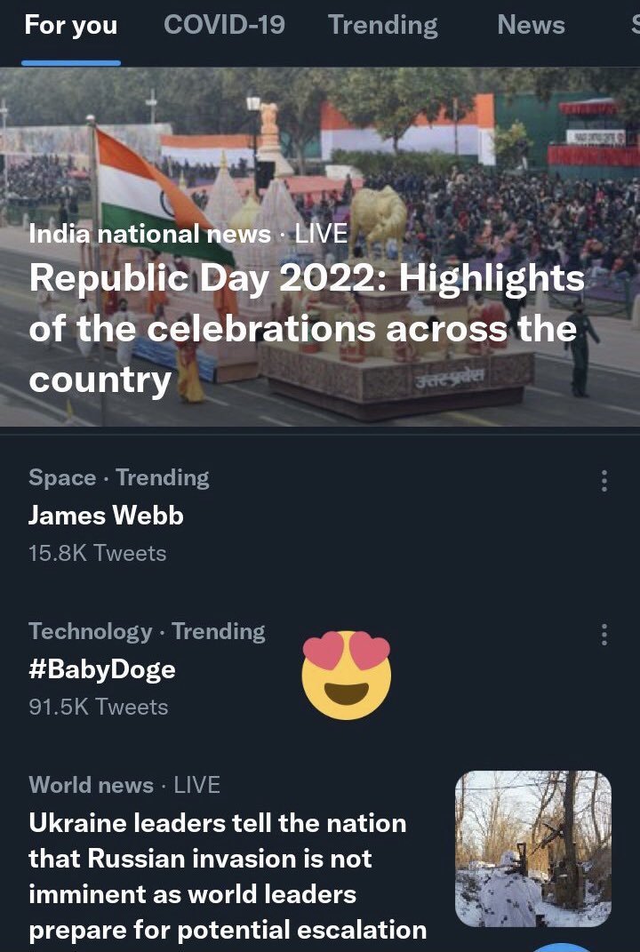 BABYDOGEGROUP's tweet photo. Trending Again In India On India Republic Day 2022
Jai Hind Jai Bharat
#BabyDoge 
@babydoge 

Shill All Community Show The Power https://t.co/EcMdlOyjOr