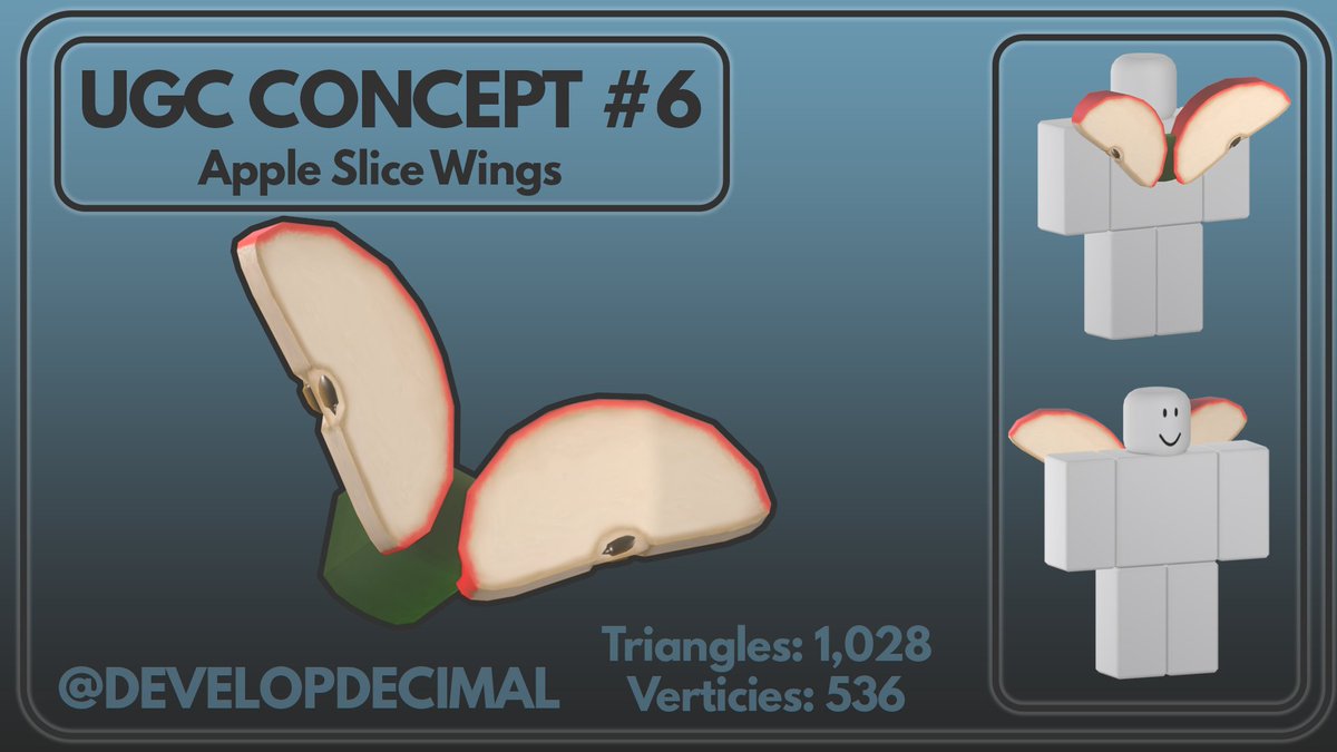 DevelopDecimal's tweet photo. apple wings because why not #RobloxUGC #RobloxDev #Blender3d https://t.co/703apJO79m