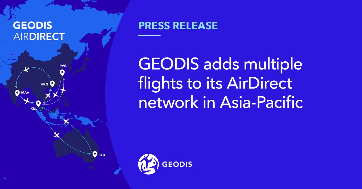 GEODIS_Group's tweet photo. 📢 Press release | #GEODIS adds multiple flights to its #AirDirect network in Asia-Pacific!
In response to surging demand for air cargo capacity in the region, GEODIS has expanded its network with three more intra-Asia Pacific flight routes.
✈https://t.co/c1vAXjhIto
#KeepRising https://t.co/Tx2rCz96EU