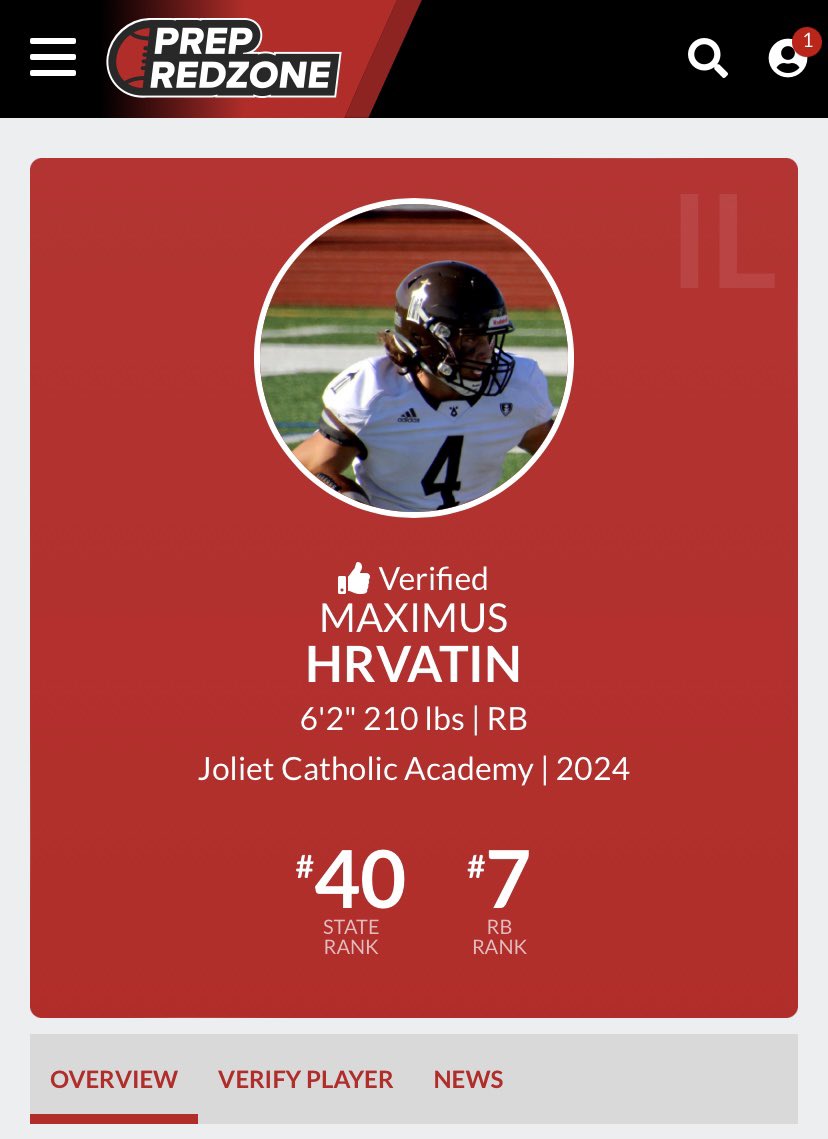 MaxHrvatin's tweet photo. Honored to be ranked the 7th ranked RB and 40th overall and in the class of 2024 @PrepRedzoneIL @HilltoppersFB @CoachBigPete @EDGYTIM @Bryan_Ault @AllenTrieu @CoachDenham1 @rudysgymjoliet https://t.co/BLuJUBN0yI