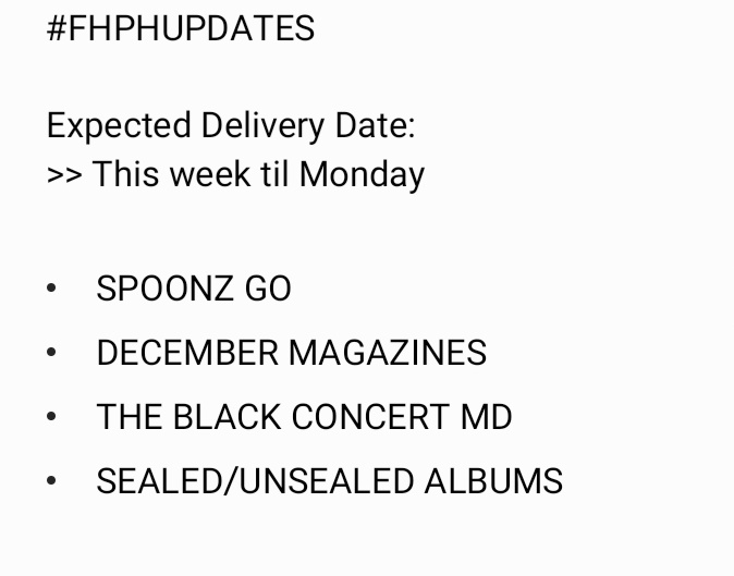 fanshubph's tweet photo. #FHPHUPDATES
Good day Fam!
Expected box delivery this week til next week as per GS.
grabe yung delay nung box😭
>> there's ongoing courier strike in kr so please please please be patient with your orders🙏 https://t.co/C1IA4CBlry