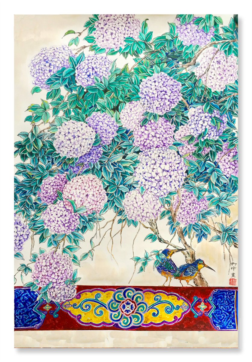 liulingidream's tweet image. 《绣球花》
绚烂繁复的绣球花，
京都一片盛世繁华， 
心中悲秋，岁月静好，独自安好。