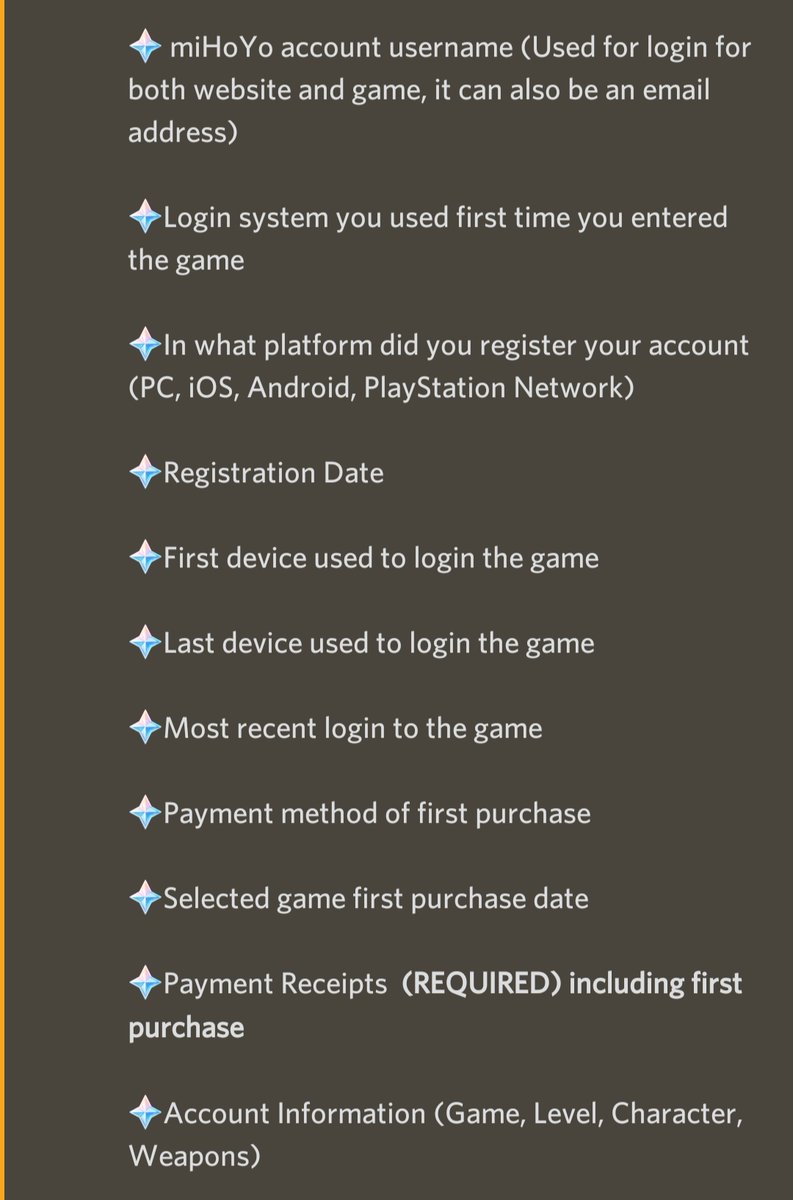 if ever your genshin account gets hacked, these are the information that you will need!! 

credits: kwarenn!