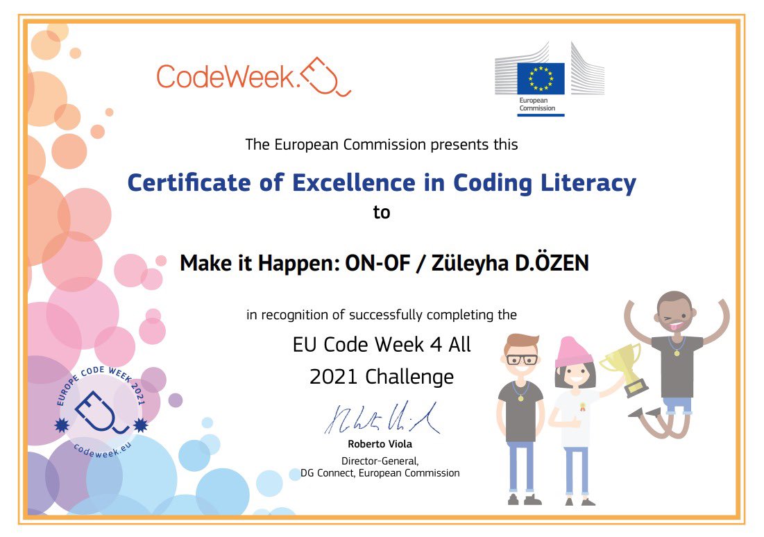 zulisruzgar's tweet image. #CodeWeekEu2021 Avrupa Kod Haftası Mükemmellik Sertifikası..eTwinning projelerimizde öğrencilerle beraber yaptığımız kodlama çalışmalarıyla  mükemmellik sertifikası almaya hak kazandık. @mithatpasa_mtal @konak_ilcemem @IzmirEtwinning 
@CodeweekTurkiye