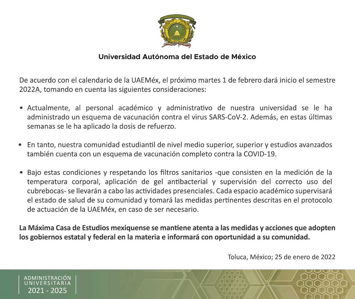 A LA COMUNIDAD UNIVERSITARIA: