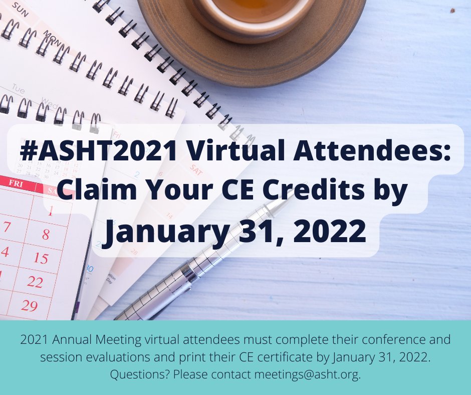 HandTherapyASHT's tweet photo. #ASHT2021 virtual attendees — There's less than one week left for you to complete your conference and session evaluations and earn your CE certificate from our most recent Annual Meeting.
Learn more: https://t.co/N1qVaOjL6h https://t.co/1HBRDiQIjC