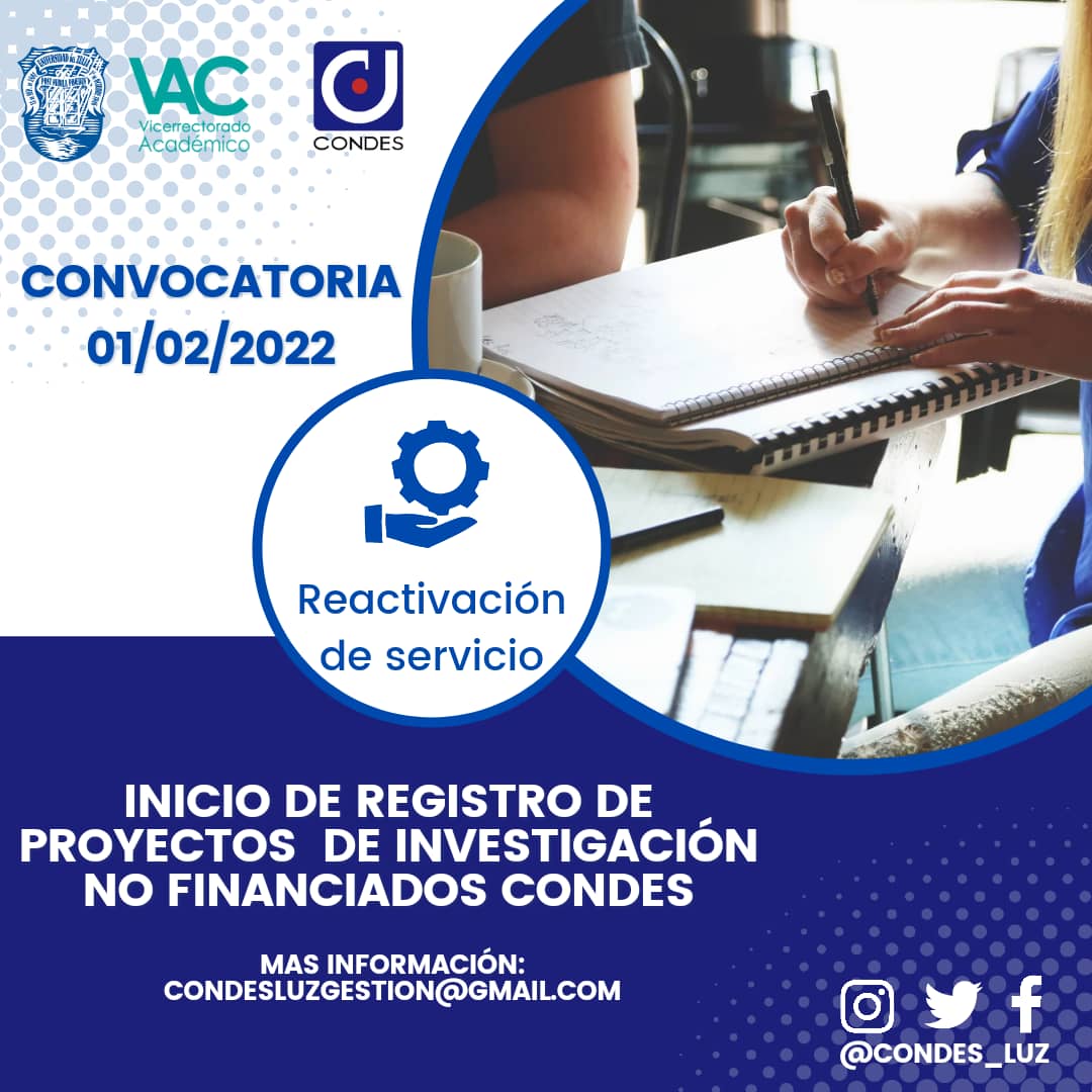 Se informa a toda la comunidad universitaria que se inicia el proceso de recepción y registro proyectos de investigación no financiados, bajo la modalidad online.
 
🔎Para mayor información sobre recaudos, ingresar al siguiente enlace: drive.google.com/file/d/1yNr3oX…