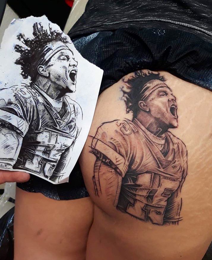 VollmayerOnFire's tweet photo. WORST FAN TATTOOS for all Four Teams playing this weekend. A thread. #NFL #TattooTuesday
KANSAS CITY CHIEFS
A #ChampStamp, Native American Andy Reid and Mahomes ass tattoo lead the KC group. https://t.co/lYhwWveIdH