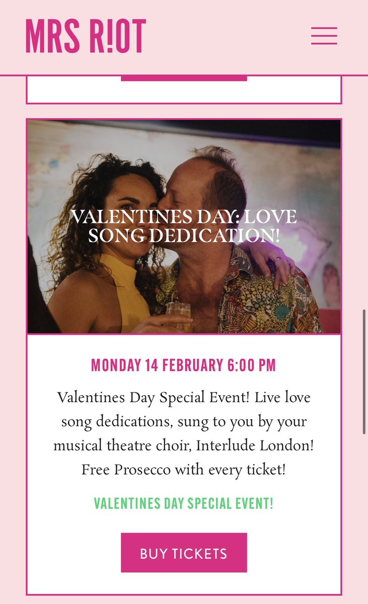 VALENTINES DAY TAKEOVER ❤️

It’s happening!!🥰

We will be taking over <a href="/mrsriotlondon/">Mrs Riot</a> ‘s iconic Musical Monday for a night of love and musical theatre! 🤩

Tickets are selling out so BOOK NOW! 

Link in bio 💌
