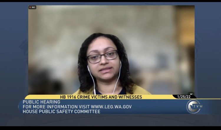 LeahEGriffin's tweet photo. Grateful to testify on the importance of HB1916 that will, in part, train patrol officers and prosecutors in trauma informed practices. Survivors deserve to be treated with dignity. #waleg https://t.co/r1WWjs6PCe