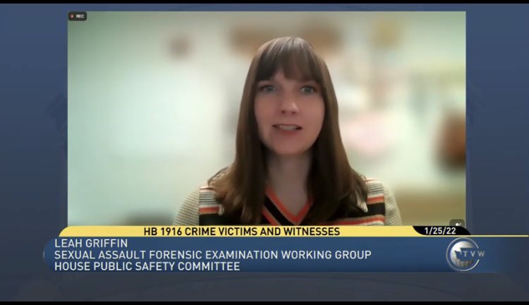 LeahEGriffin's tweet photo. Grateful to testify on the importance of HB1916 that will, in part, train patrol officers and prosecutors in trauma informed practices. Survivors deserve to be treated with dignity. #waleg https://t.co/r1WWjs6PCe