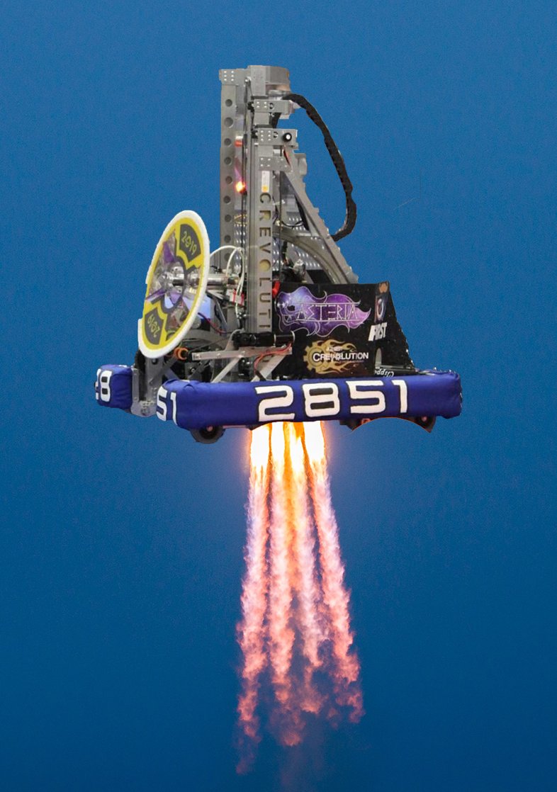 2851Crevolution's tweet photo. One of the biggest challenges to this year's FRC challenge was figuring out how to climb to the transversal bar. We have decided that the best and most simple design option would be to add rocket thrusters to our robot! check this mock-up made by design! 😍🚀 https://t.co/D4TJV8ZOZJ